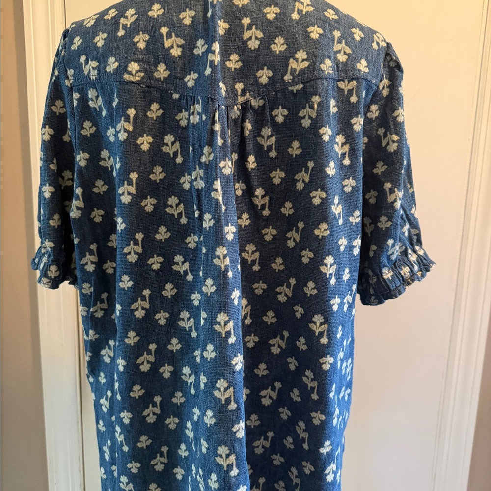 Pilcro by Anthropologie Beaded Detail Floral Denim Women's Top XL - Picture 8 of 11